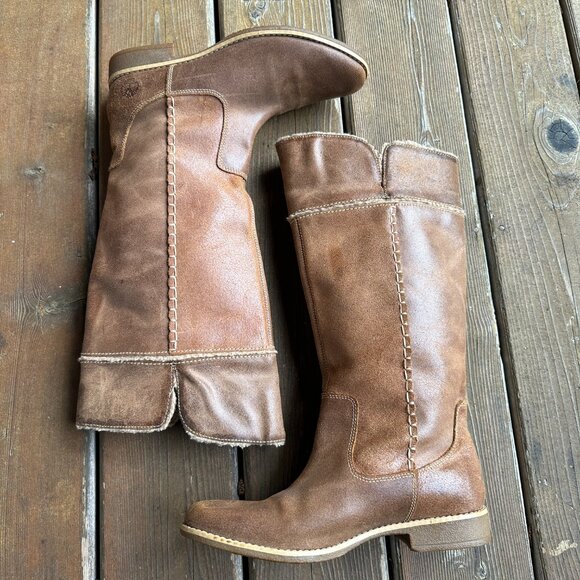 Like New Timberland Brown Leather Knee High Sherpa Boots 25669M - Women's US 8.5 - Picture 4 of 11
